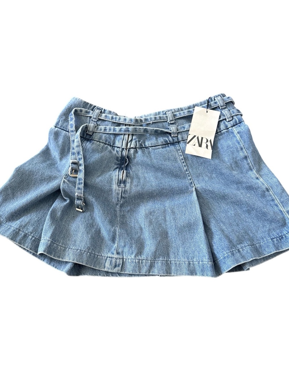 ZARA Light Blue Denim Circle Skirt with Removable Tie